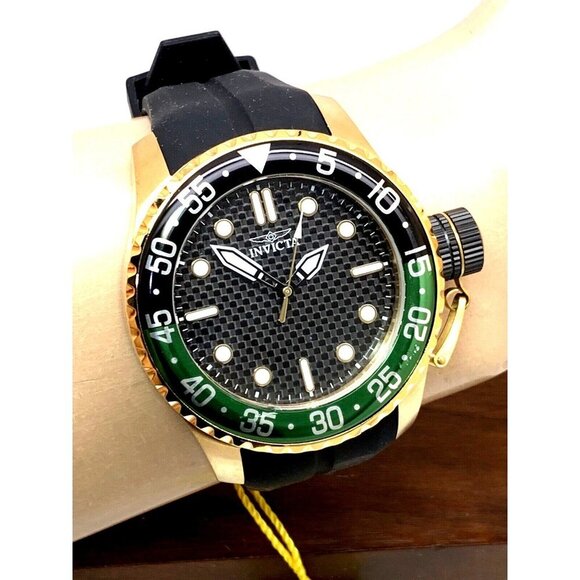 Invicta Men's Watch 35661 Pro Diver Quartz Gold Black Green Bezel Rubber… - Picture 12 of 15
